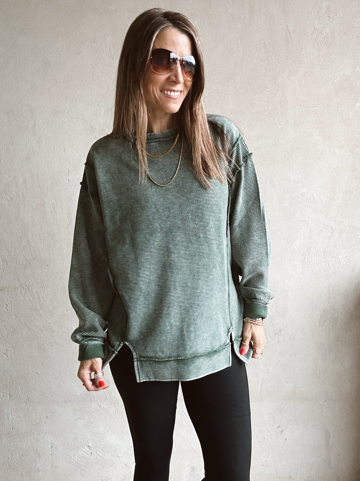 Darla Double Ribbed Pullover in Green