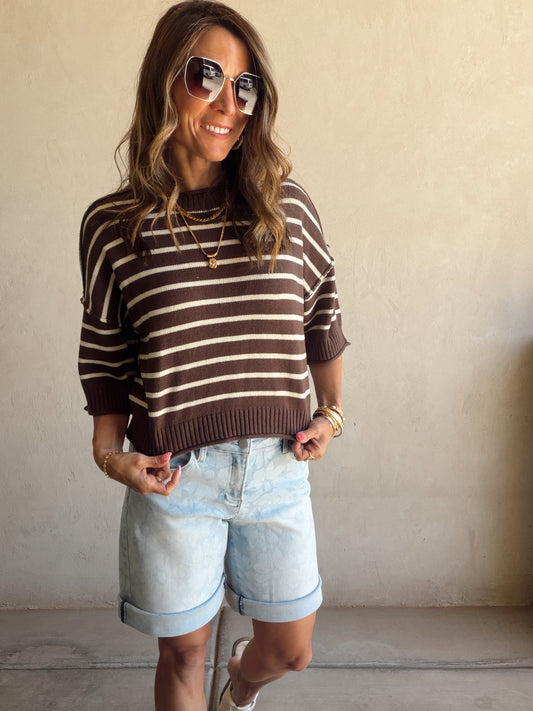 Willow Striped Top in Dark Brown