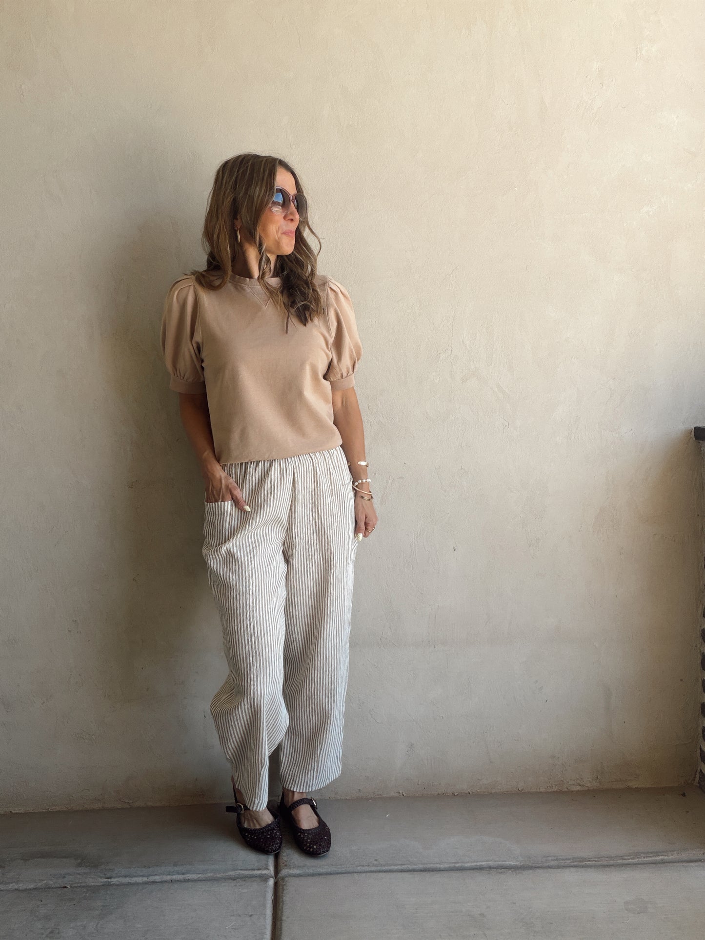 Natalie Puff Sleeve Top in Tan