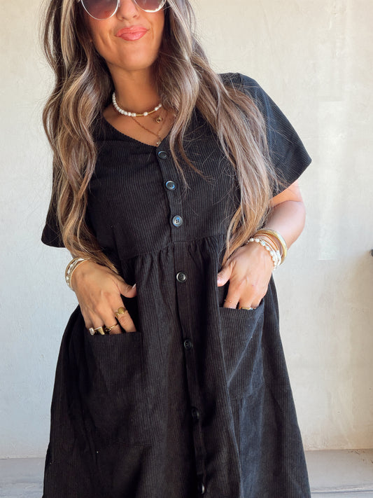 McKayla Corduroy Dress in Black
