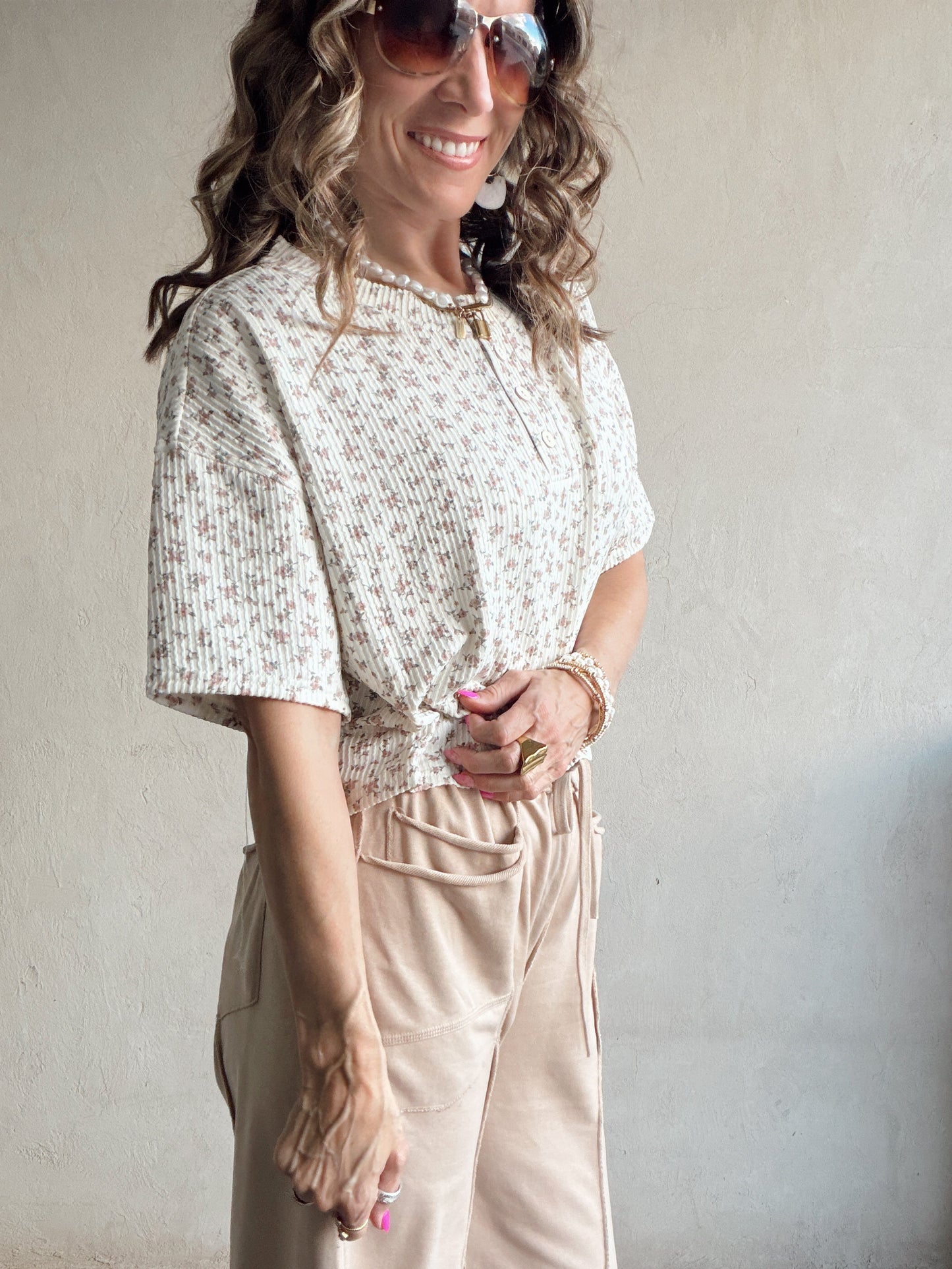 Luca Top in Tan & Mauve Floral