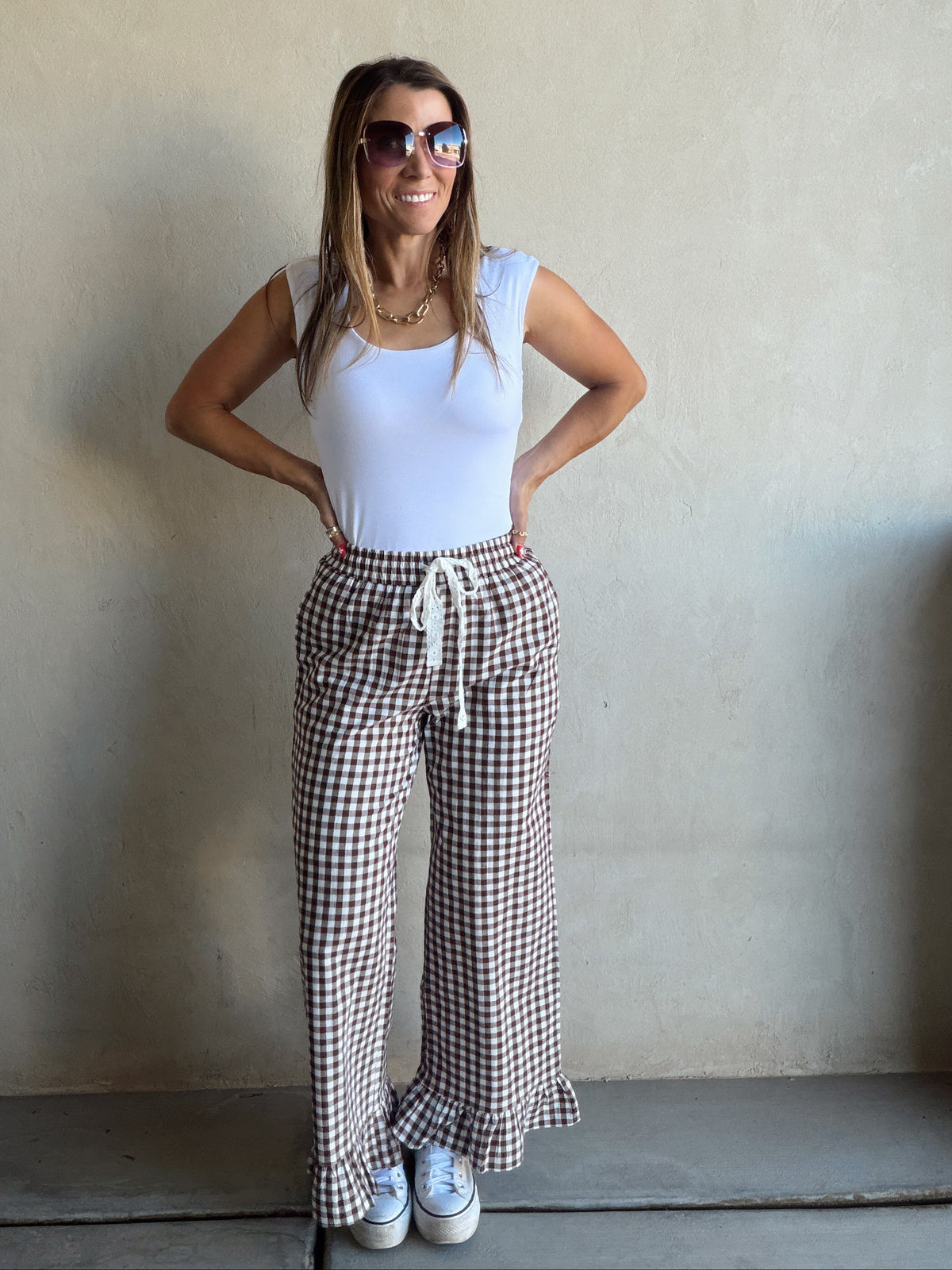 Ginger Gingham Pants in Brown & Ivory