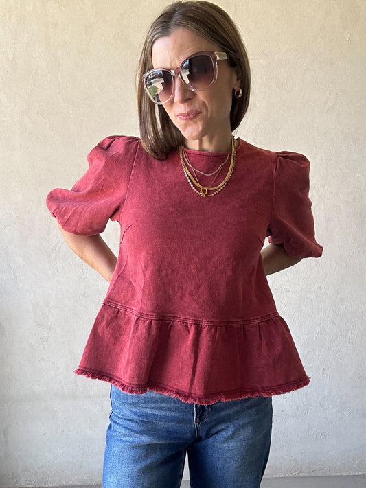 Elsie Mineral Wash Top in Maroon