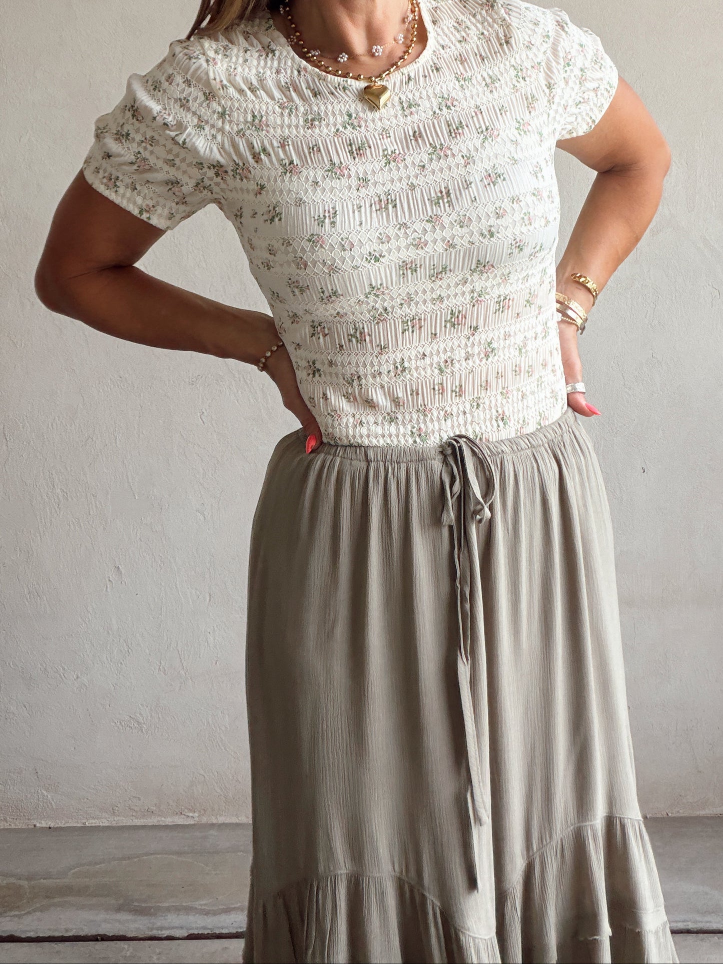 Paisley Boho Skirt in Olive