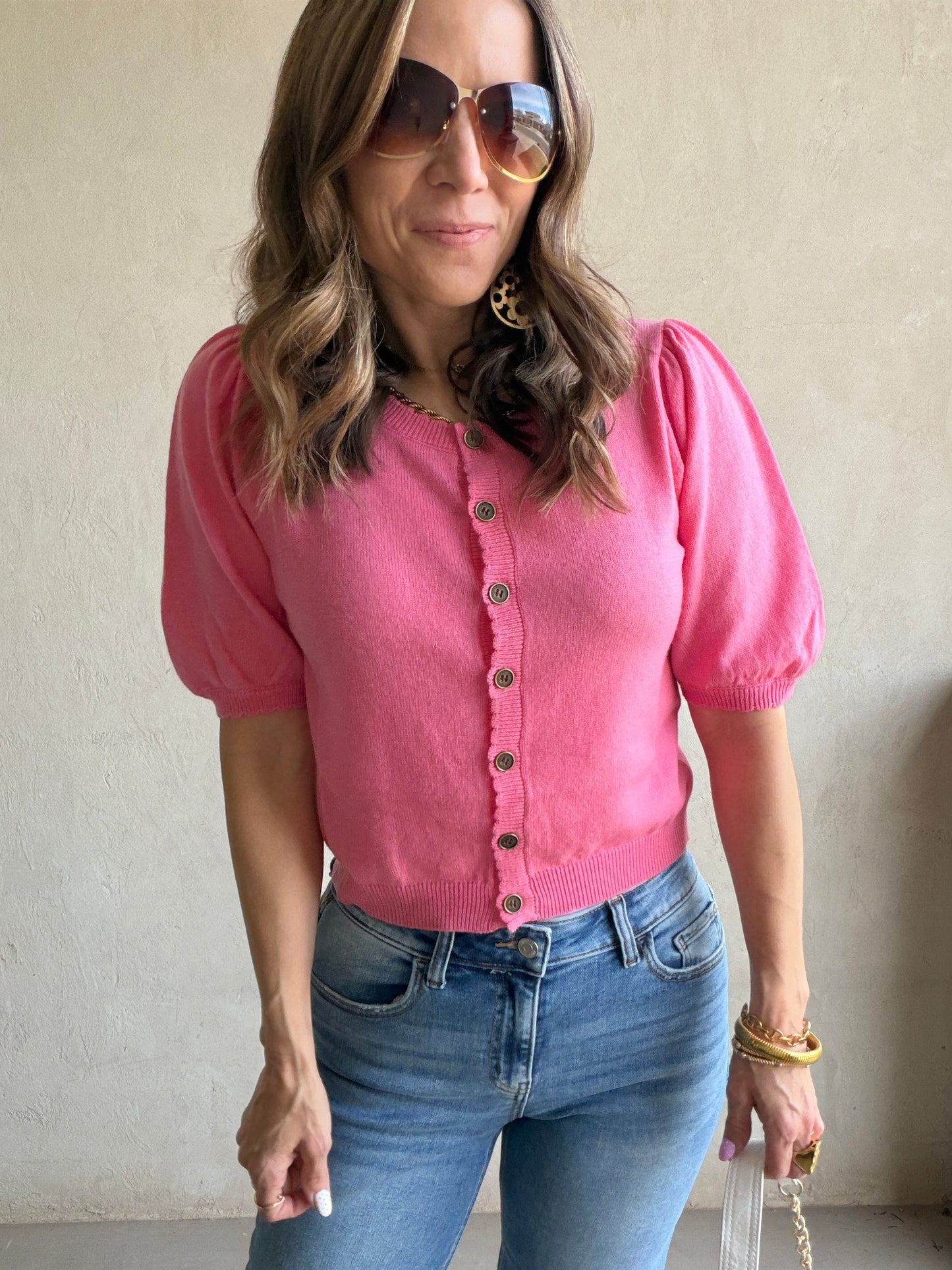 Emmie Button Down Sweater in Pink
