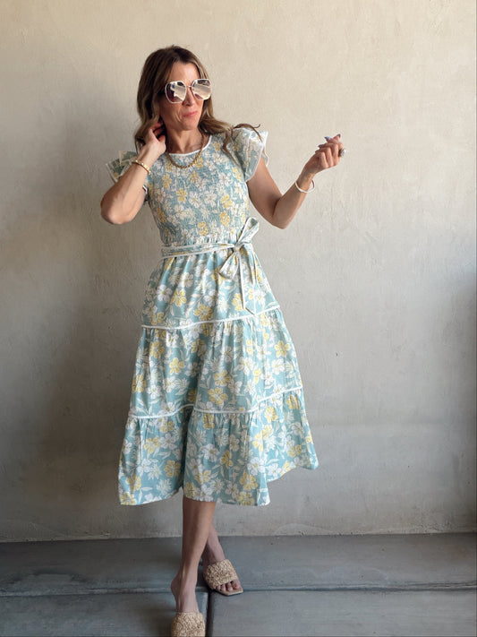 Cassandra Dress in Mint Floral