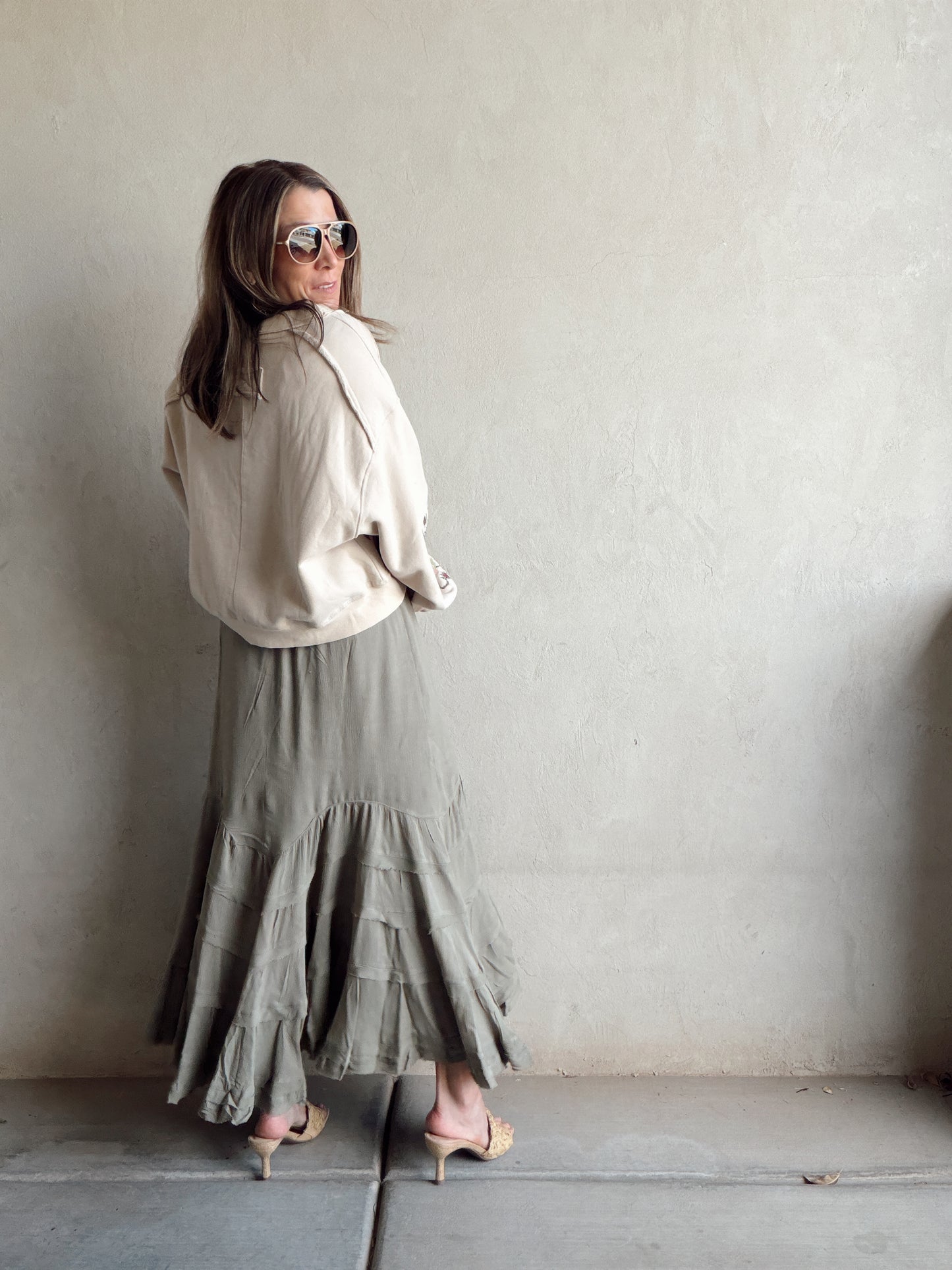 Paisley Boho Skirt in Light Beige