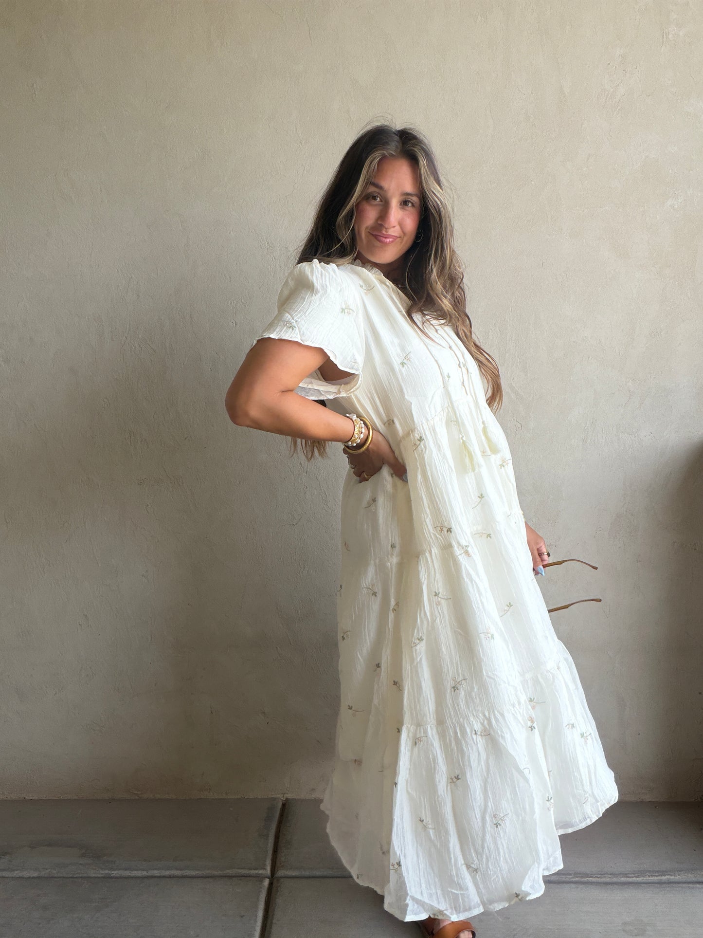 Ava Embroidered Dress in Cream