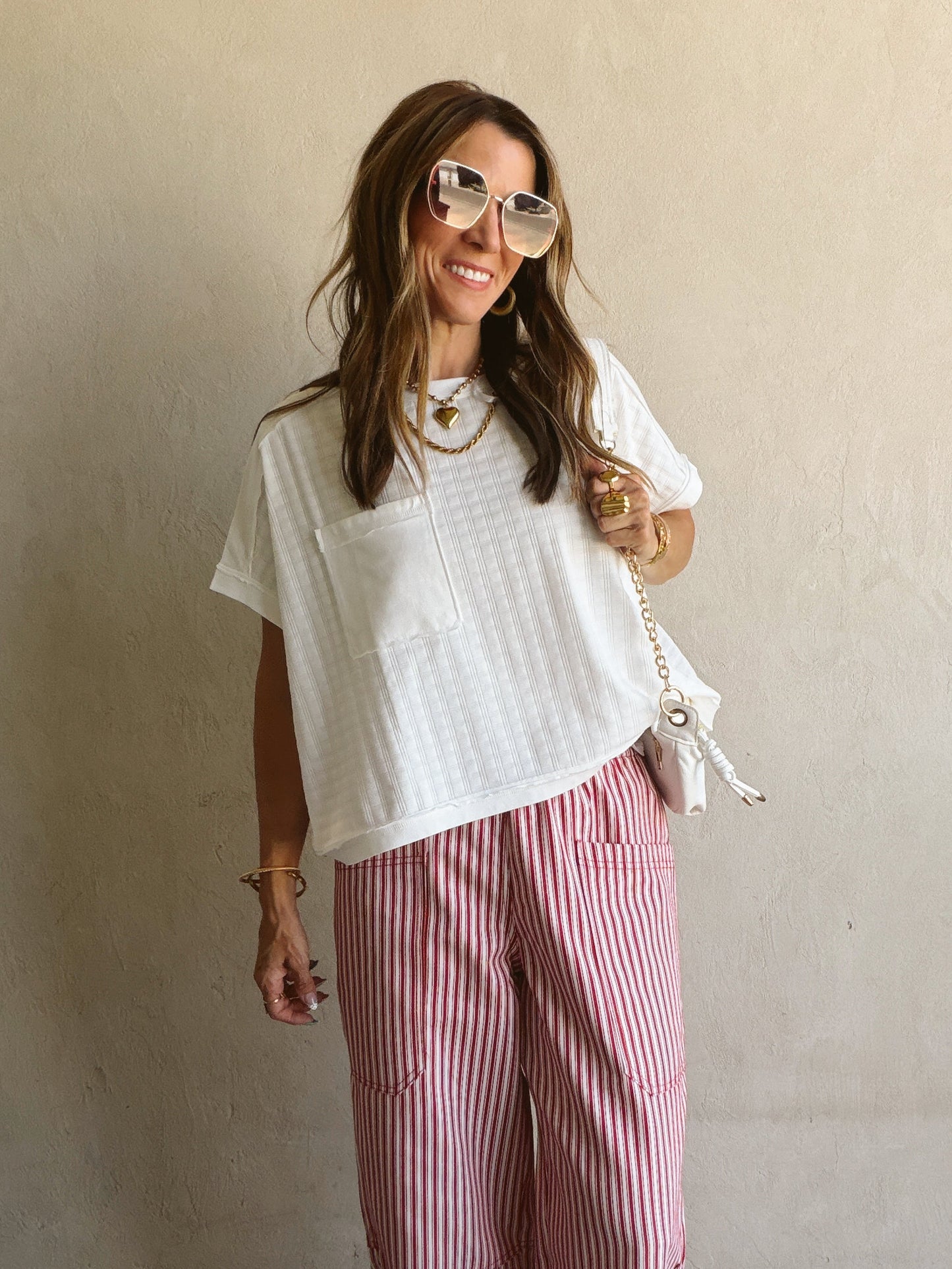 Kellie Boxy Textured Tee in White