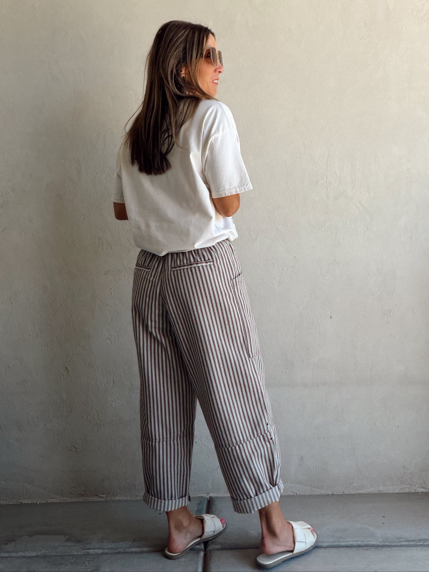 Sabrina Striped Barrel Pants in Brown