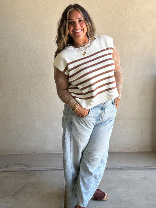 Raimie Striped Vest in Mocha & White
