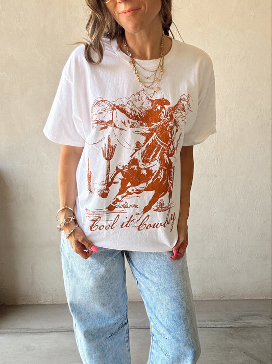 Cool it Cowboy Tee in White