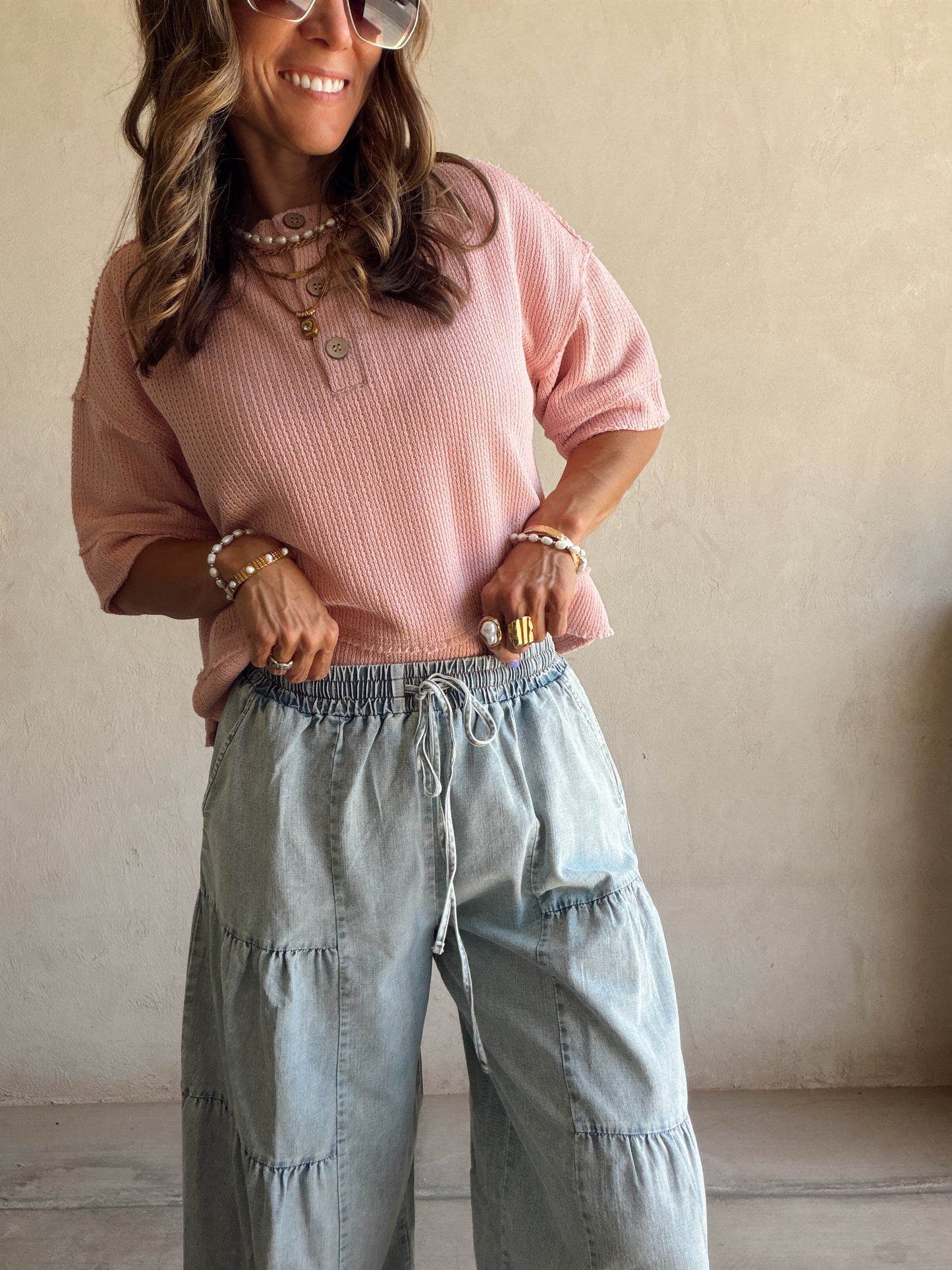 Tyra Tiered Pants in Light Wash