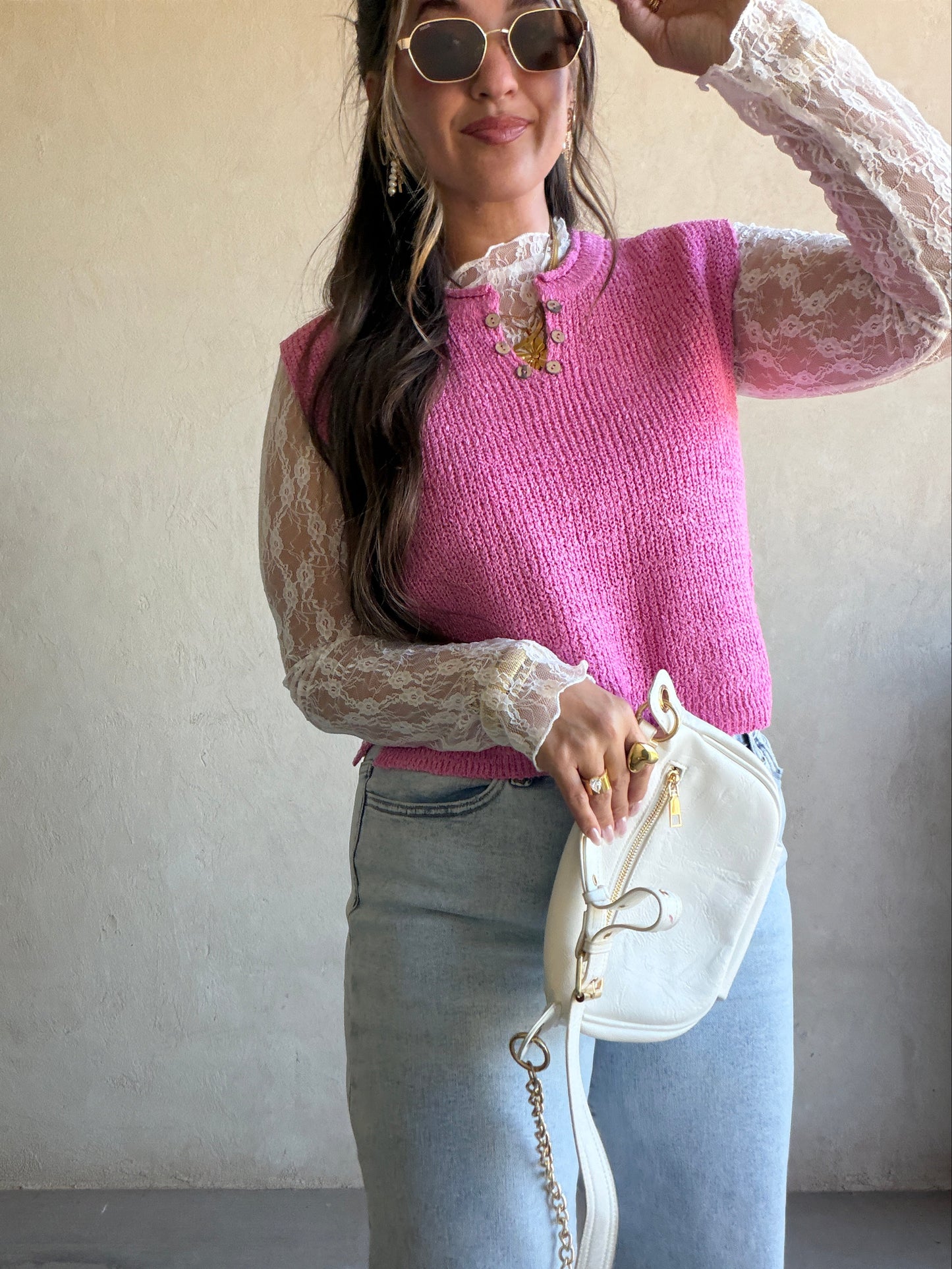 Candace V-Neck Top in Pink