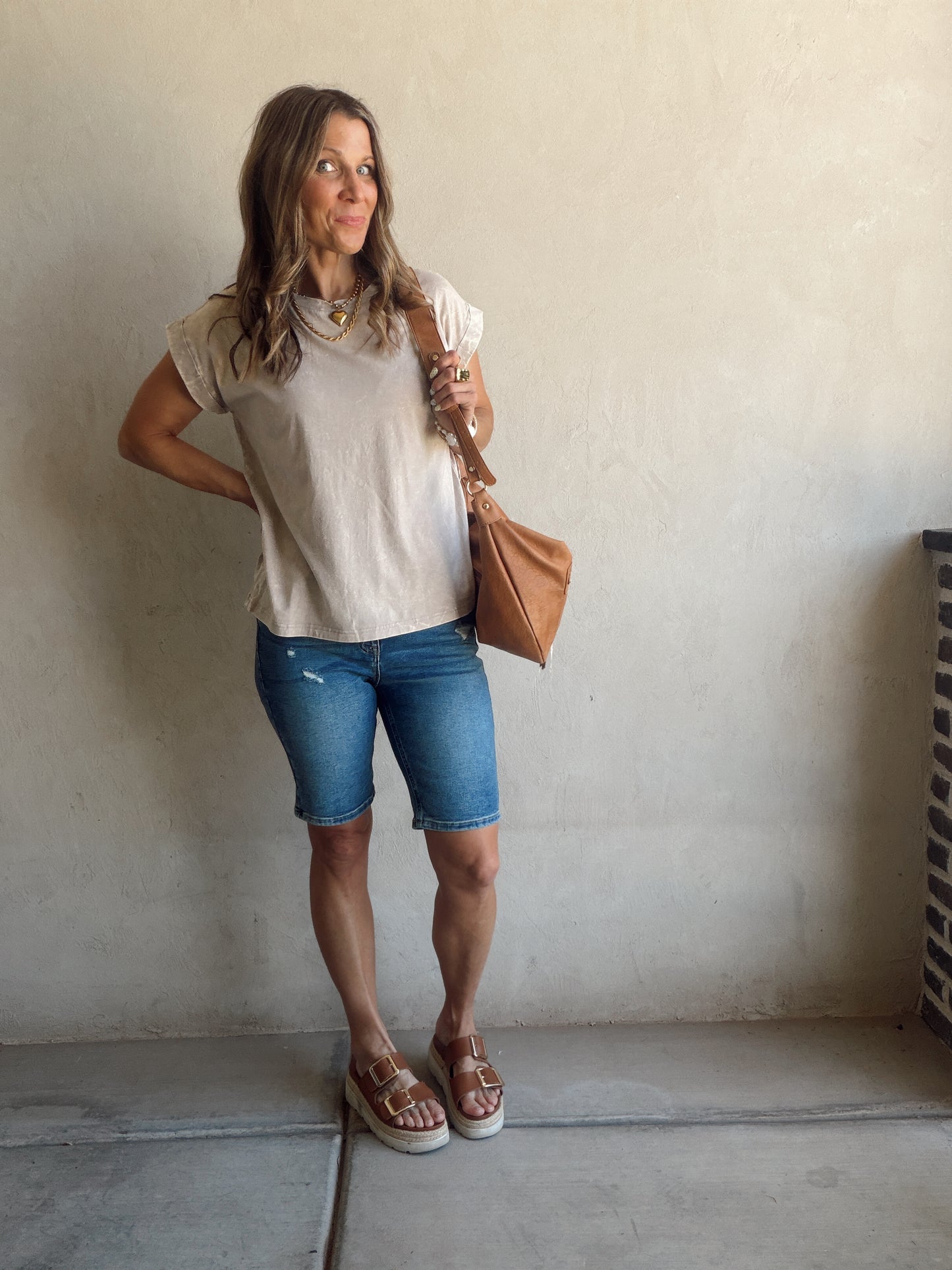 Amber Mineral Washed Top in Tan