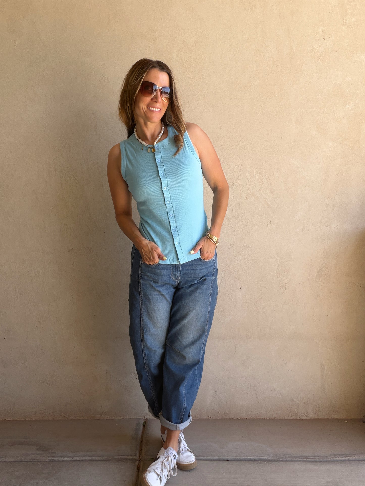 Whitney Ribbed Sleeveless Tank in Blue