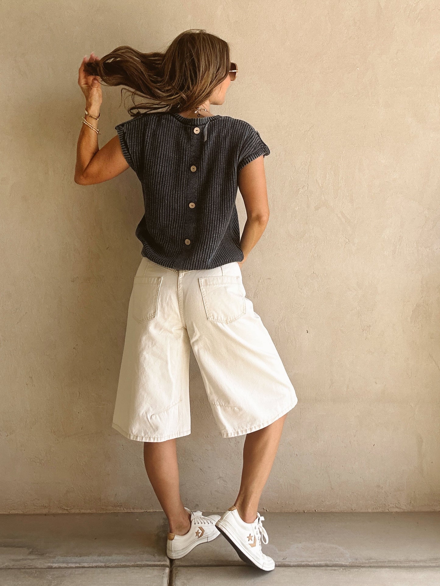 Millie Mineral Wash Top in Navy