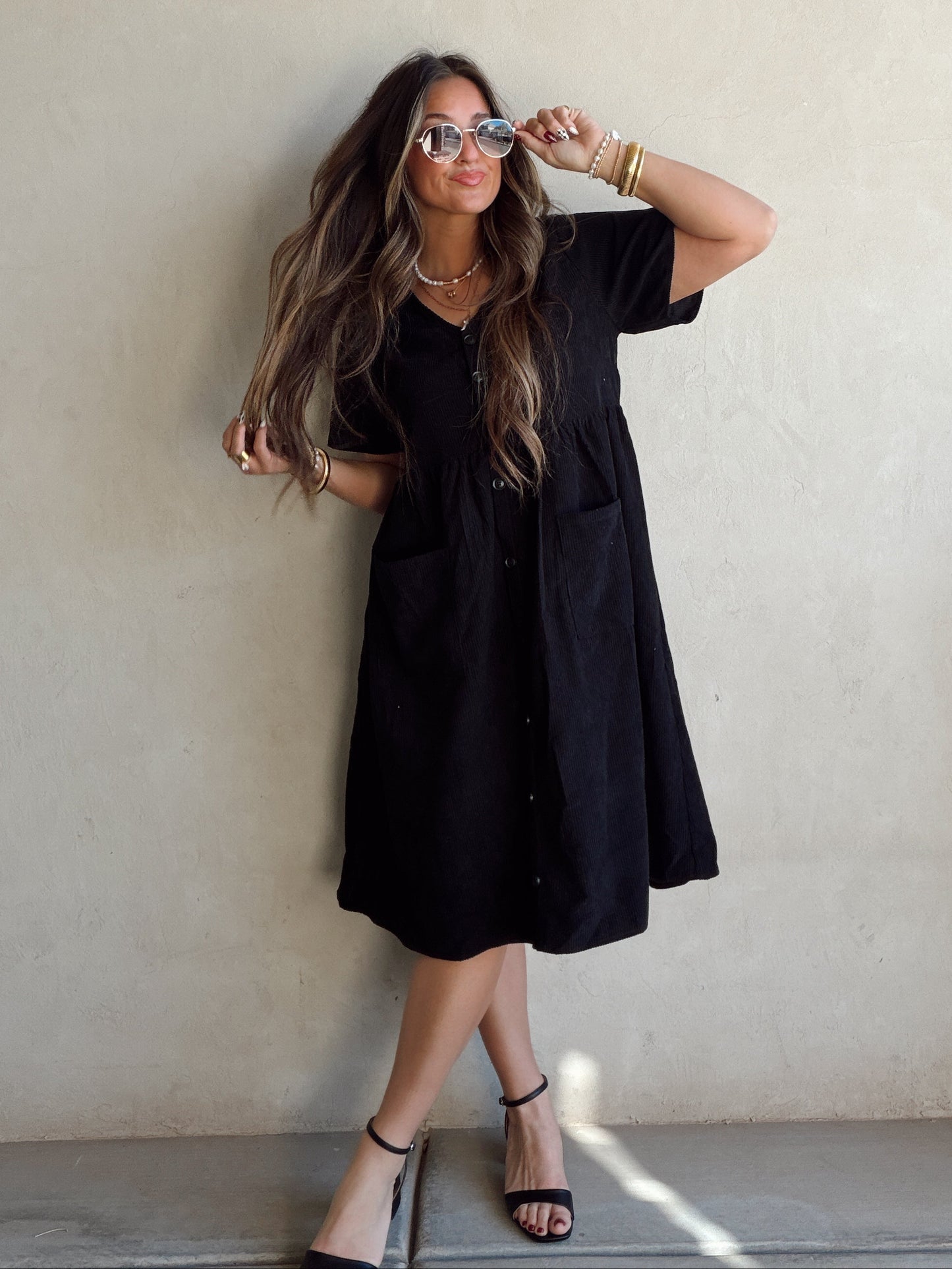 McKayla Corduroy Dress in Black