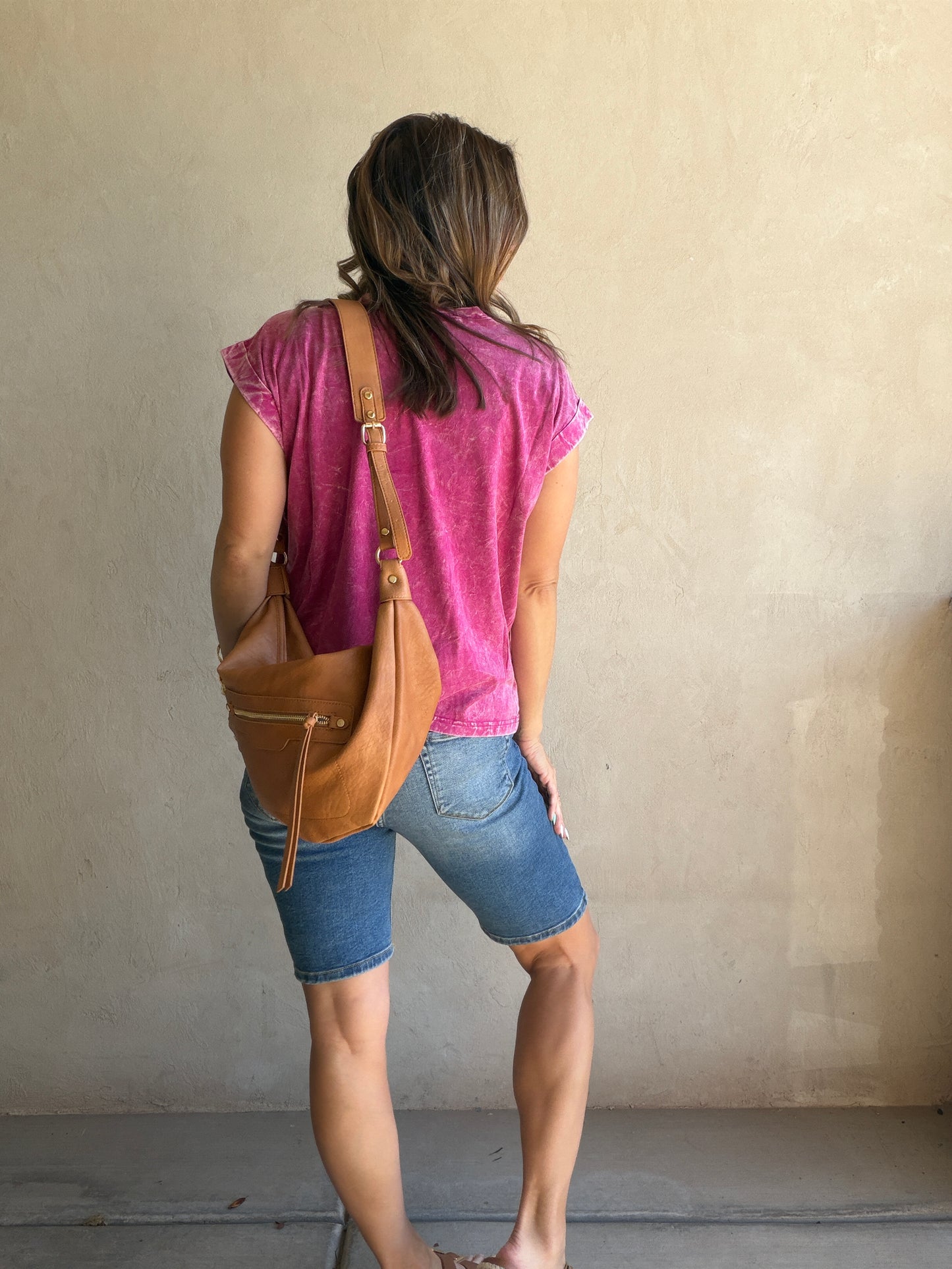 Amber Mineral Washed Top in Magenta
