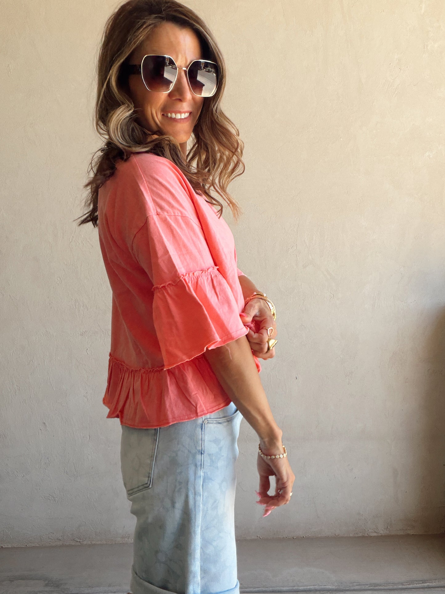 Natalia Flowy Top in Coral