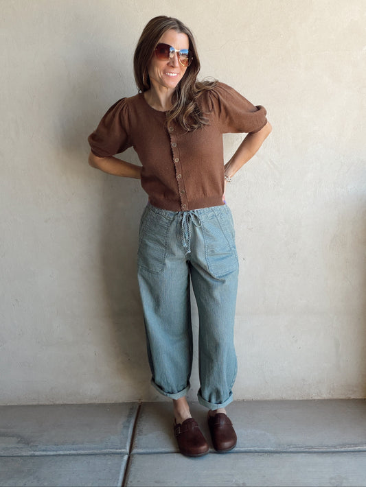 Emmie Button Down Sweater in Chocolate