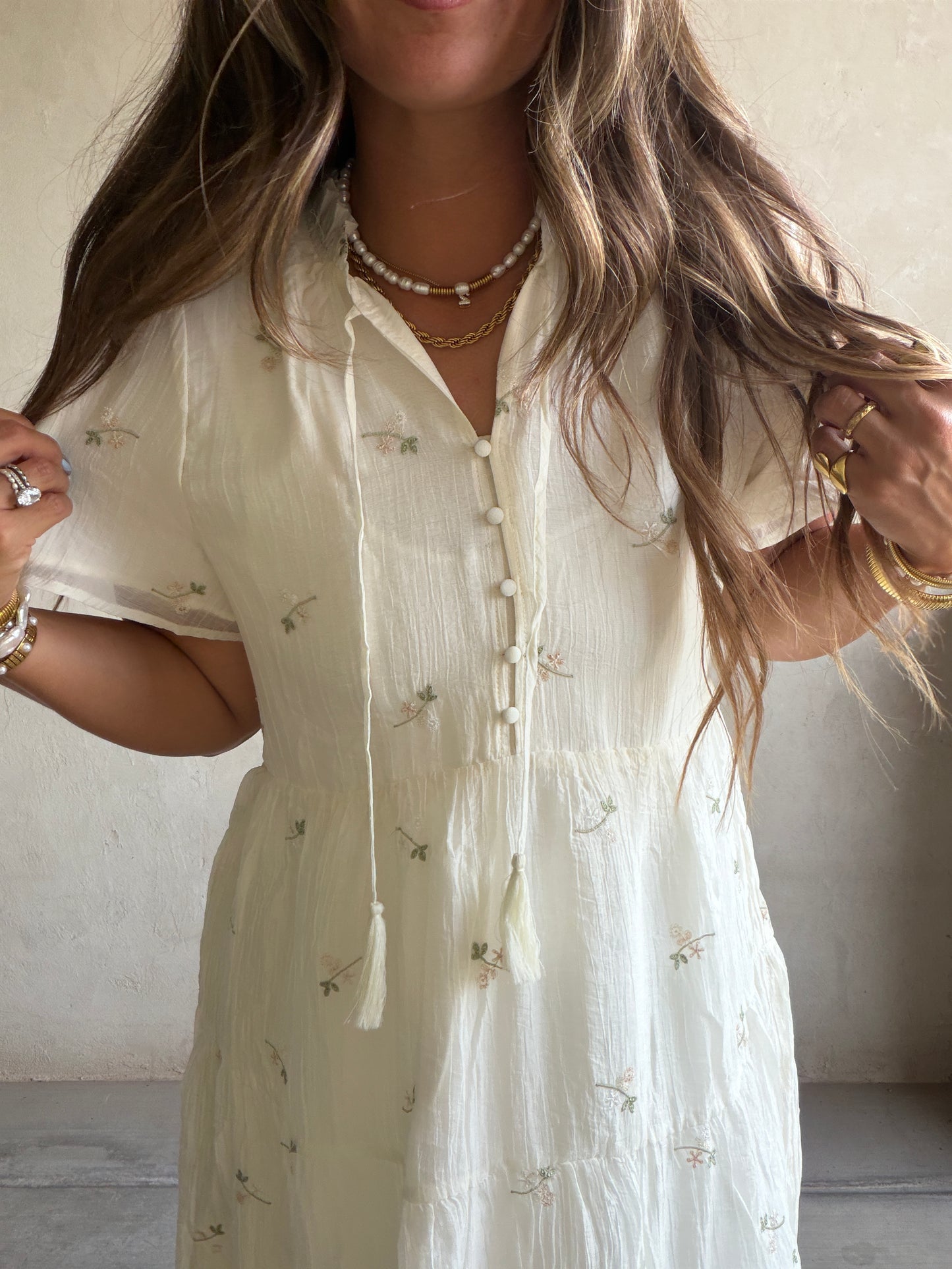 Ava Embroidered Dress in Cream