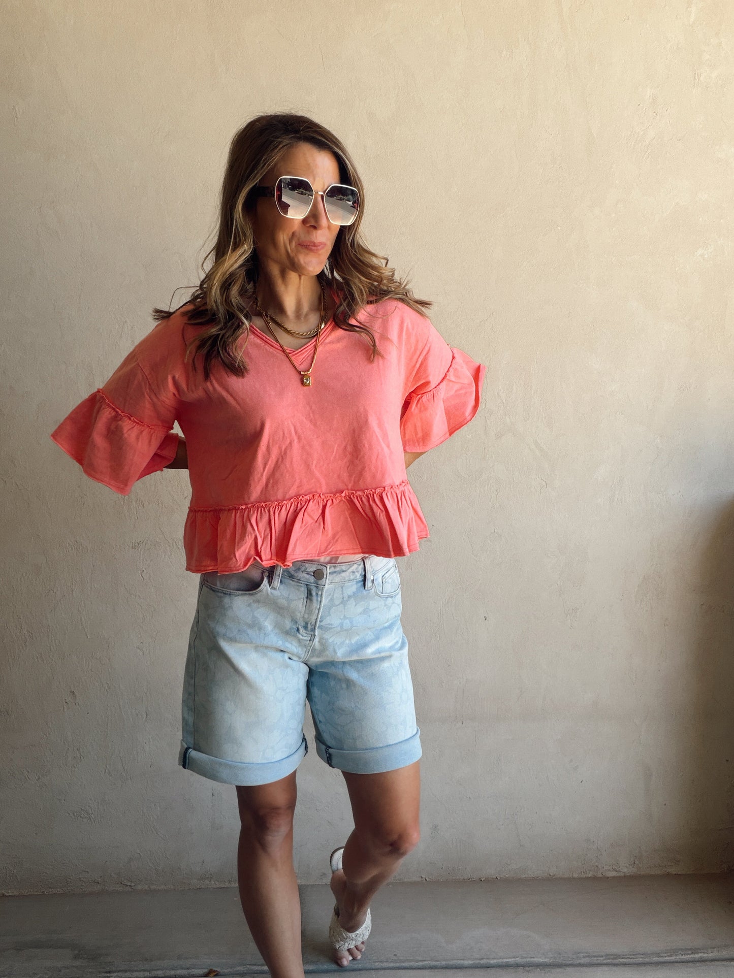 Natalia Flowy Top in Coral