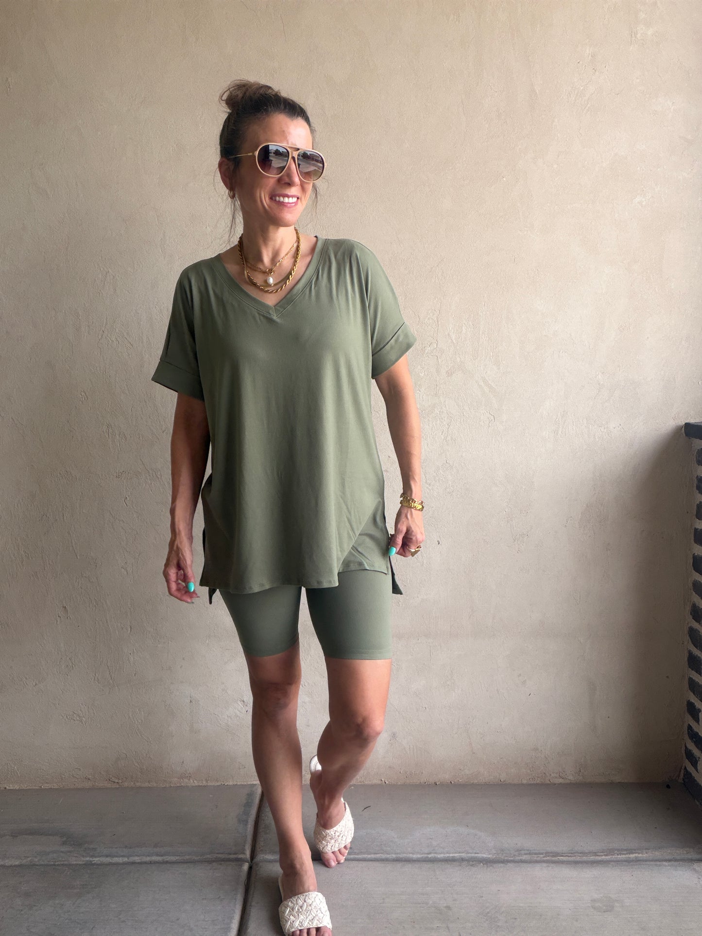 Jillian Heavenly Biker Set in Light Olive