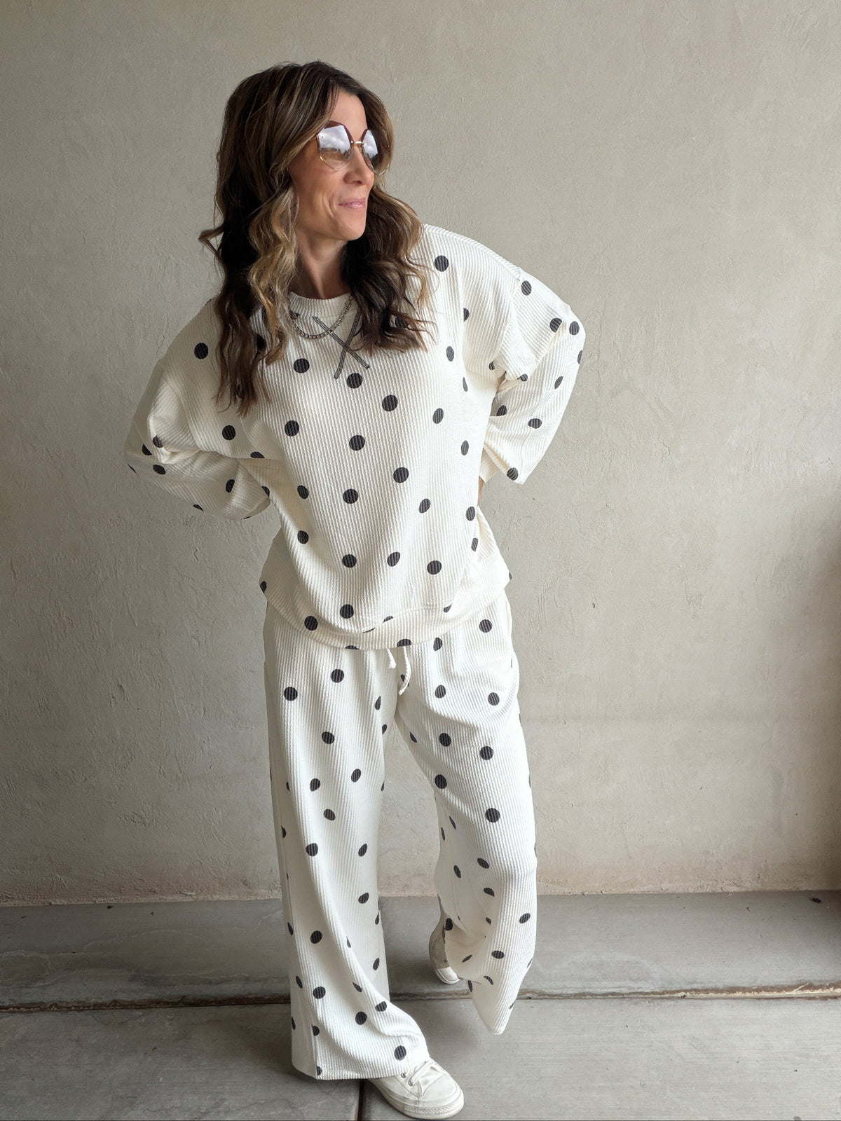 Rylee Ribbed Polka Dot Set in Ecru & Black