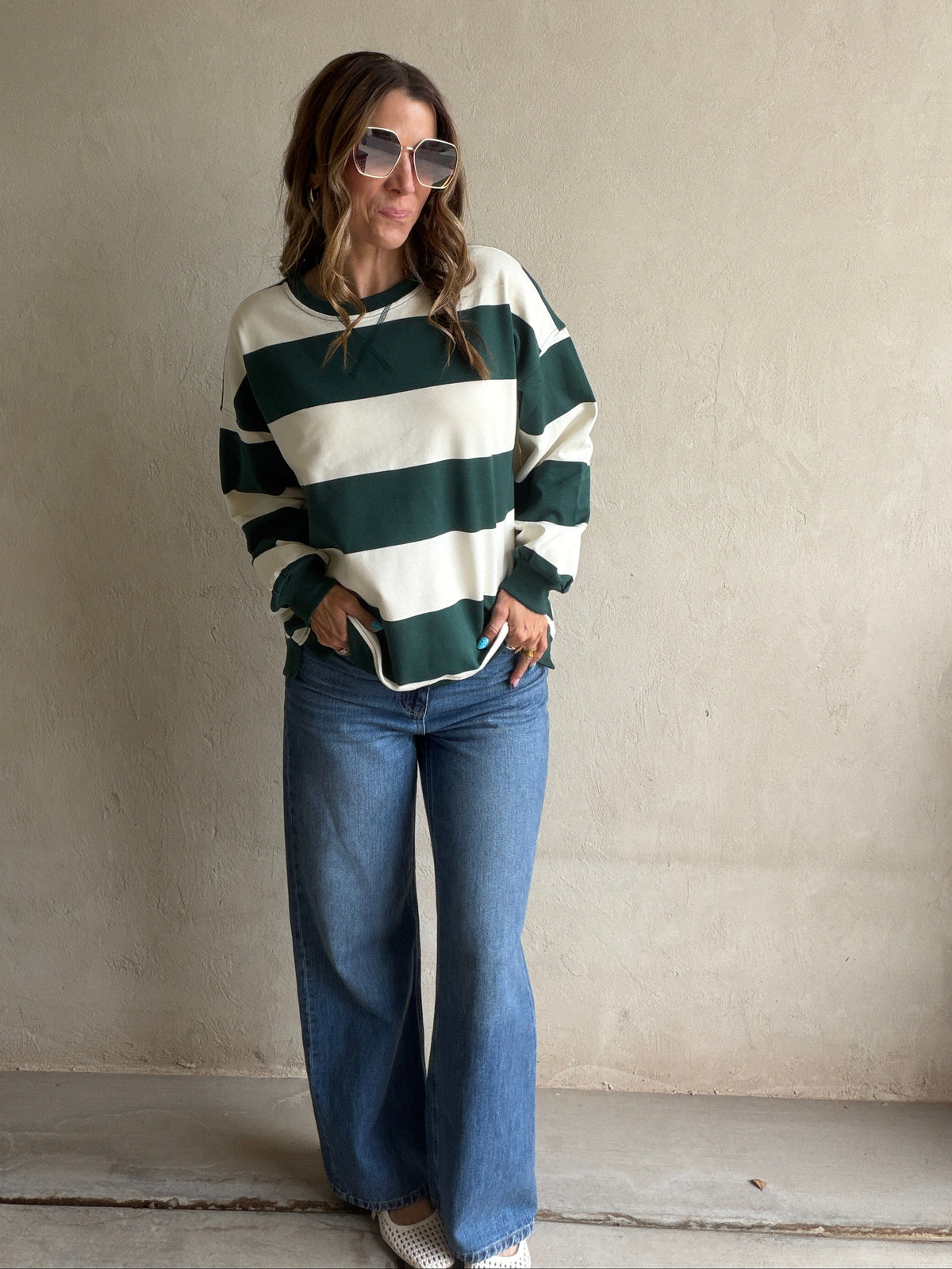 Jada Sweatshirt in Hunter Green & Cream