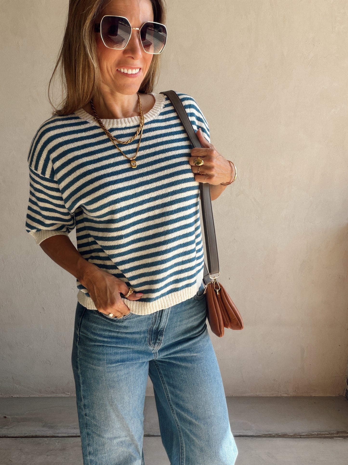 Emerald Striped Top in Blue & Ivory