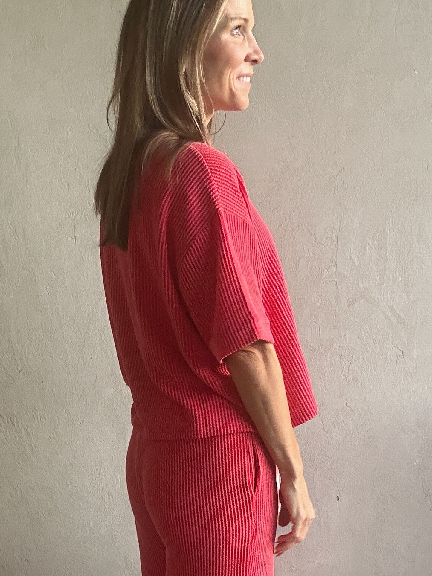 Ruby Ribbed Set in Red