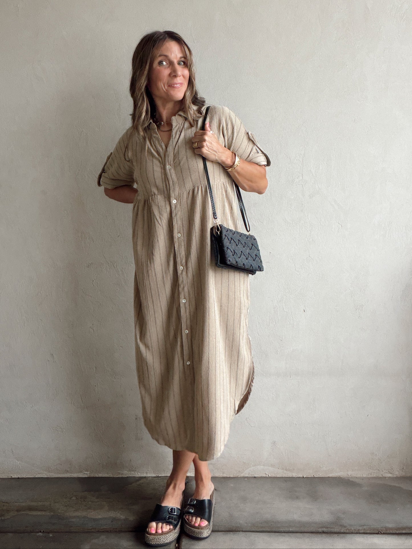 Tia Dress in Tan & Black