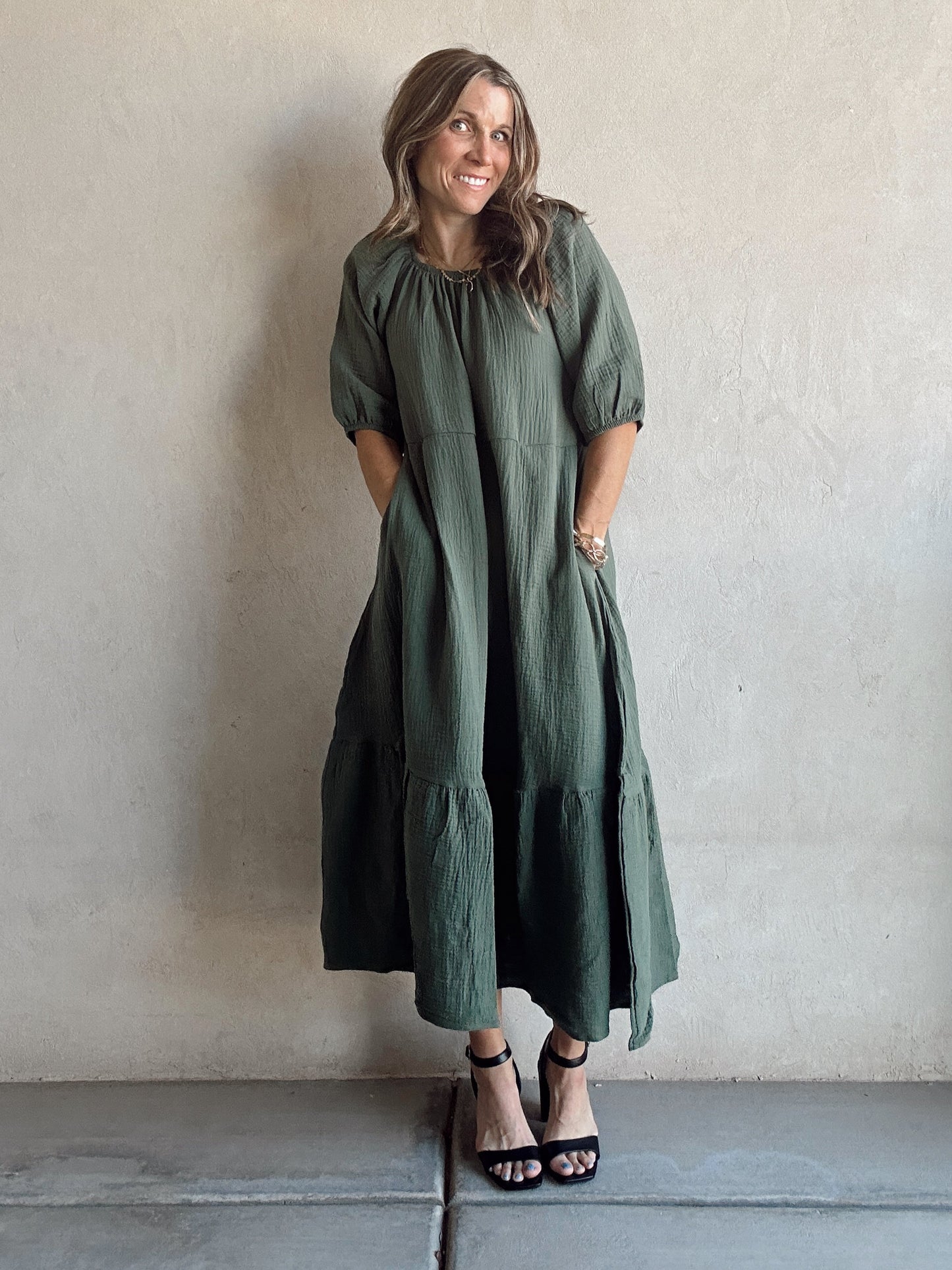 Hazel Dress in Dusty Pine