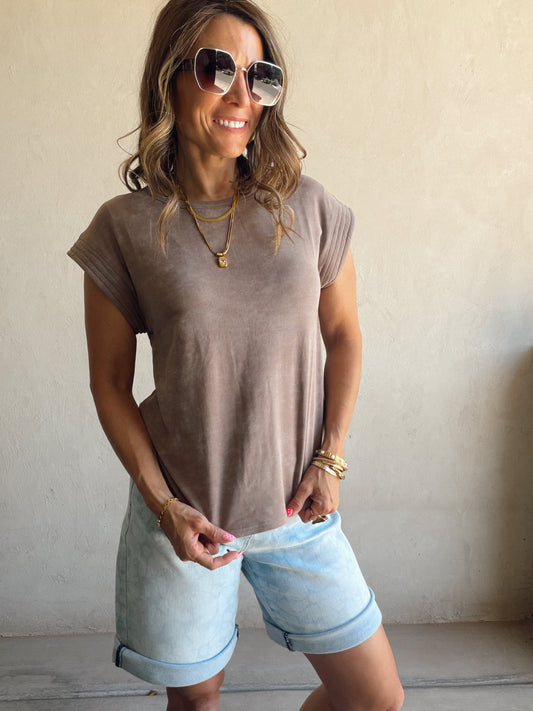 Liv Mineral Washed Top in Mocha