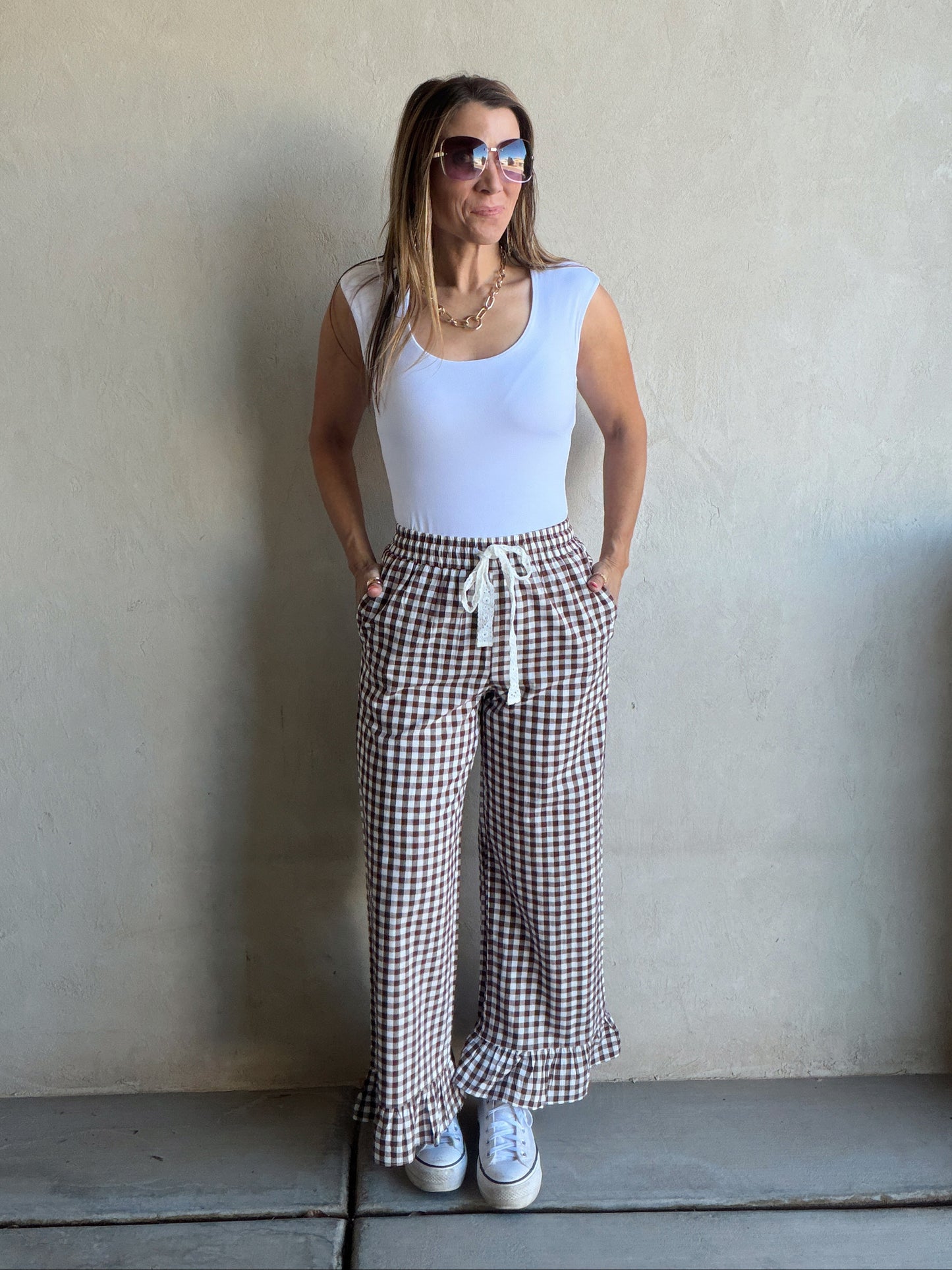 Ginger Gingham Pants in Brown & Ivory