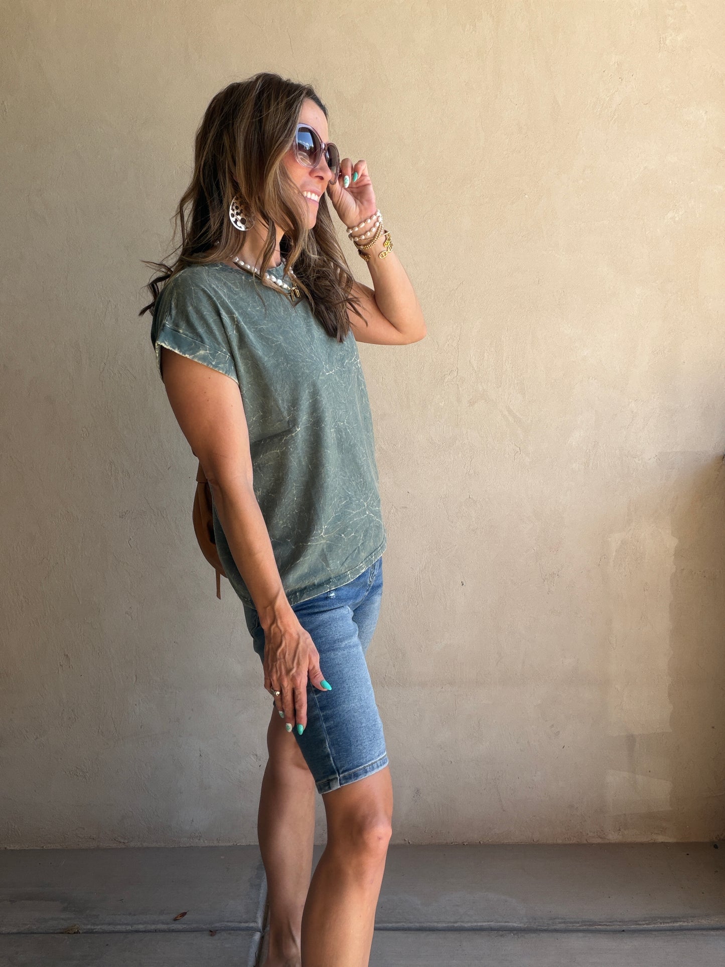 Amber Mineral Washed Top in Forest