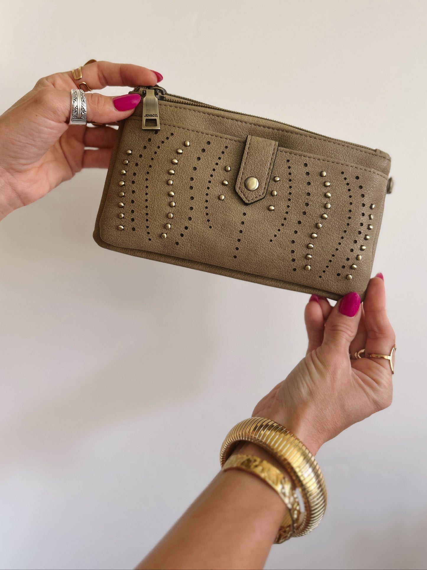 Joy Studded Wallet/Purse in Dusty Olive