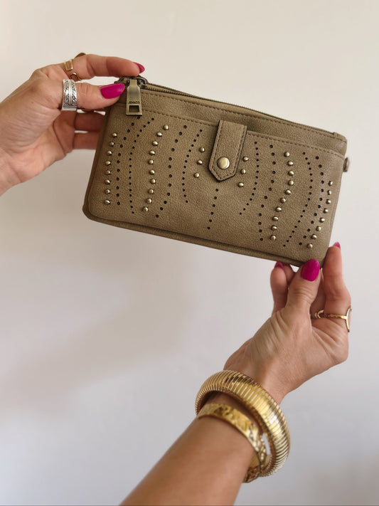Joy Studded Wallet/Purse in Dusty Olive