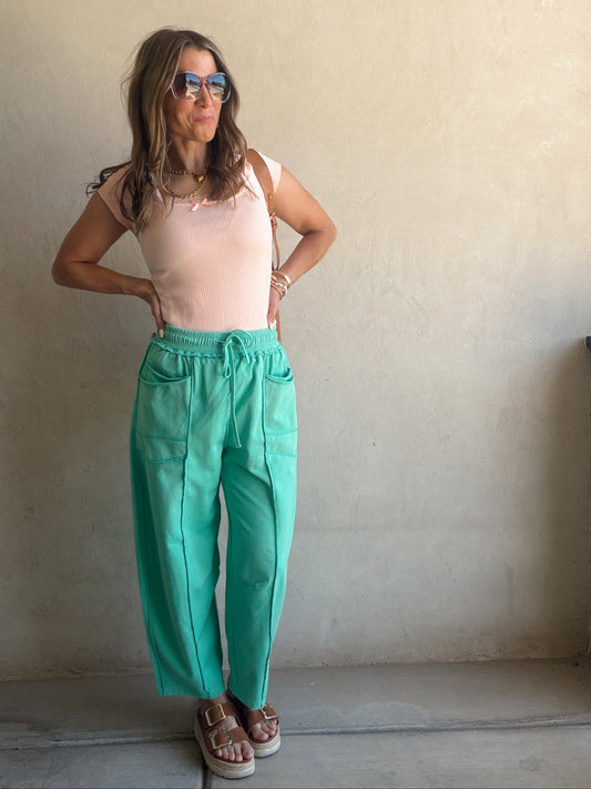 Heather Barrel Sweats in Teal