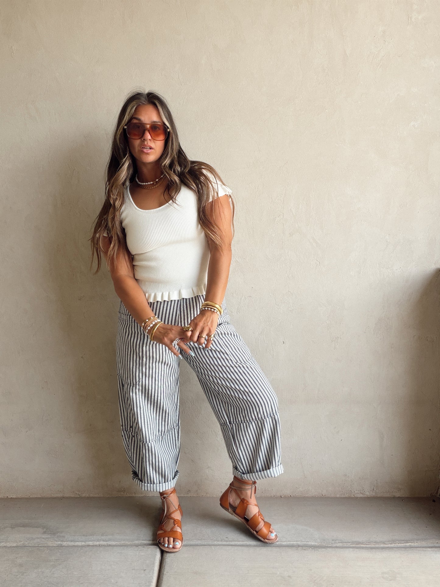Rilee Ribbed White Scoop Neck Top in Ivory