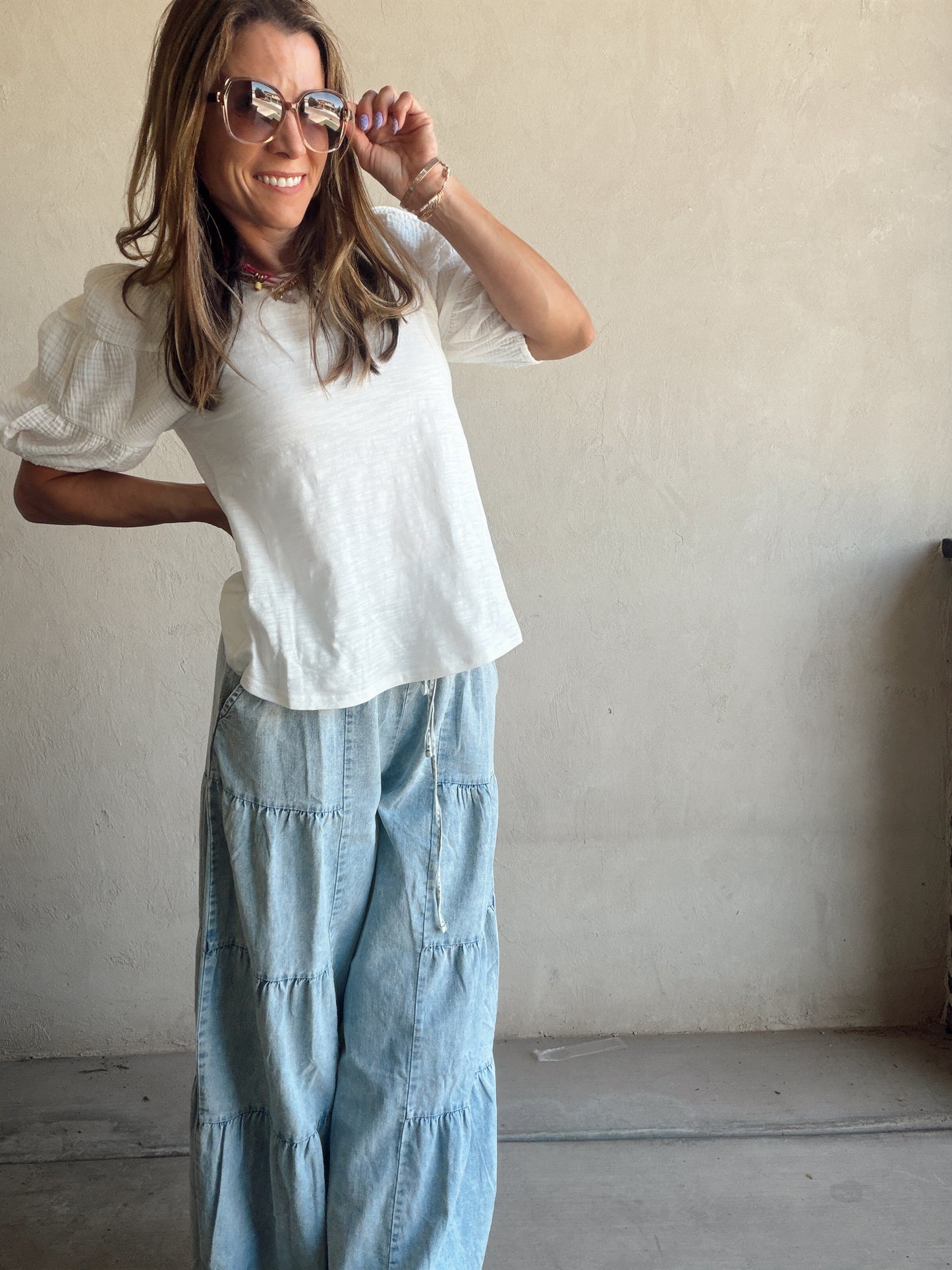 Jenny Gauze Sleeve Top in White