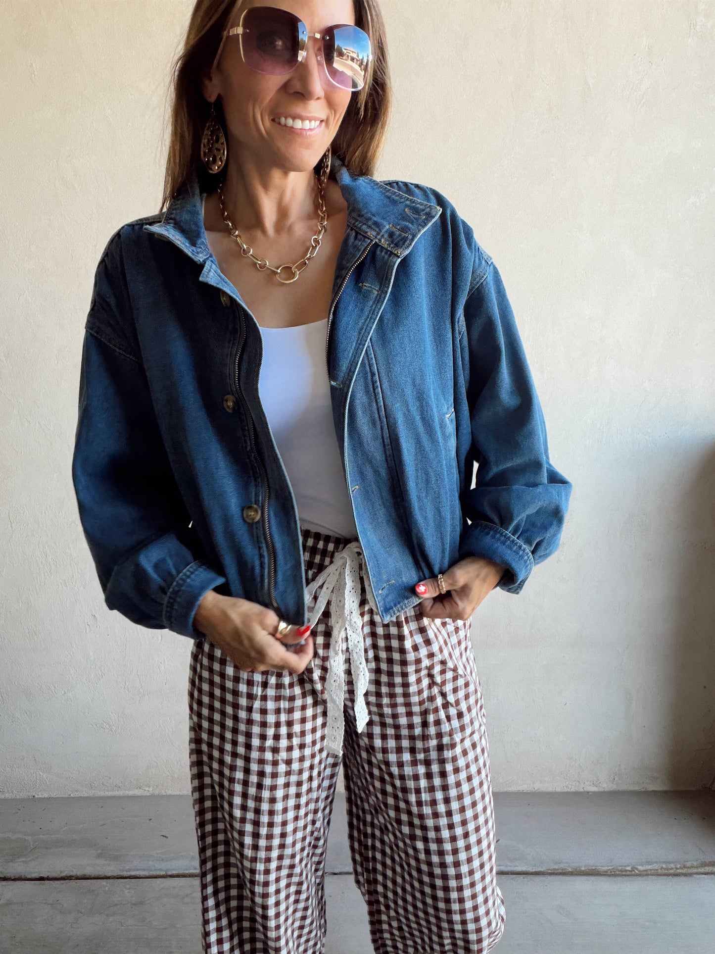 Heather Bomber Jacket in Medium Wash Denim