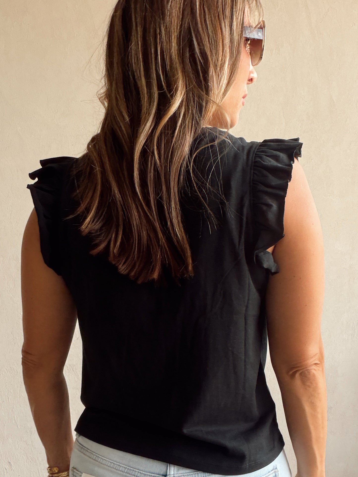 Hannah Ruffle Sleeve Tank in Black