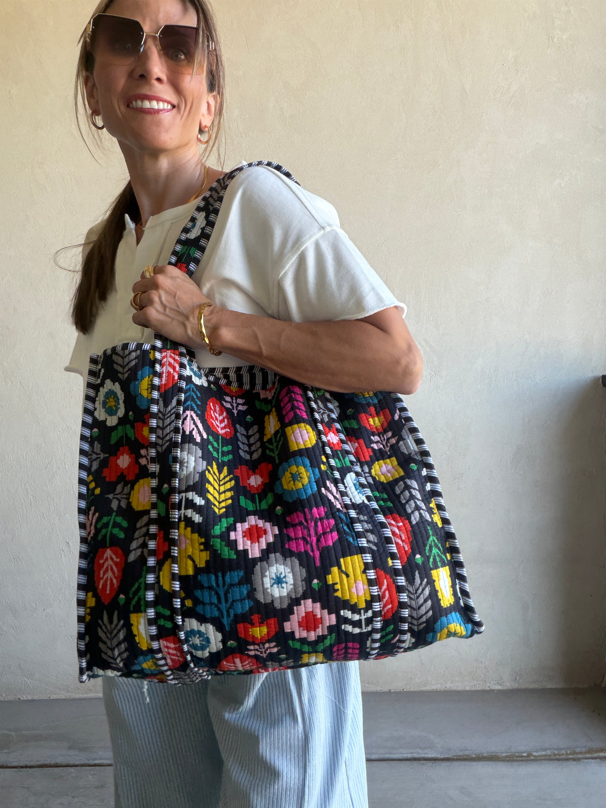 Mindee Quilted Bag – Black Floral