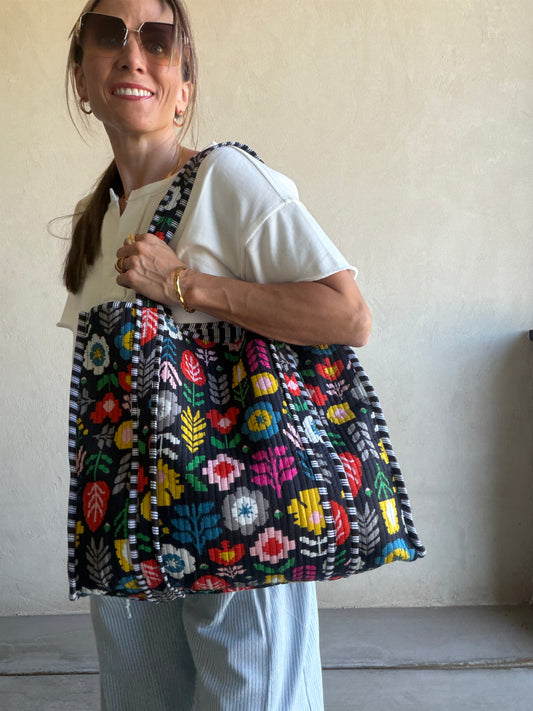 Mindee Quilted Bag – Black Floral