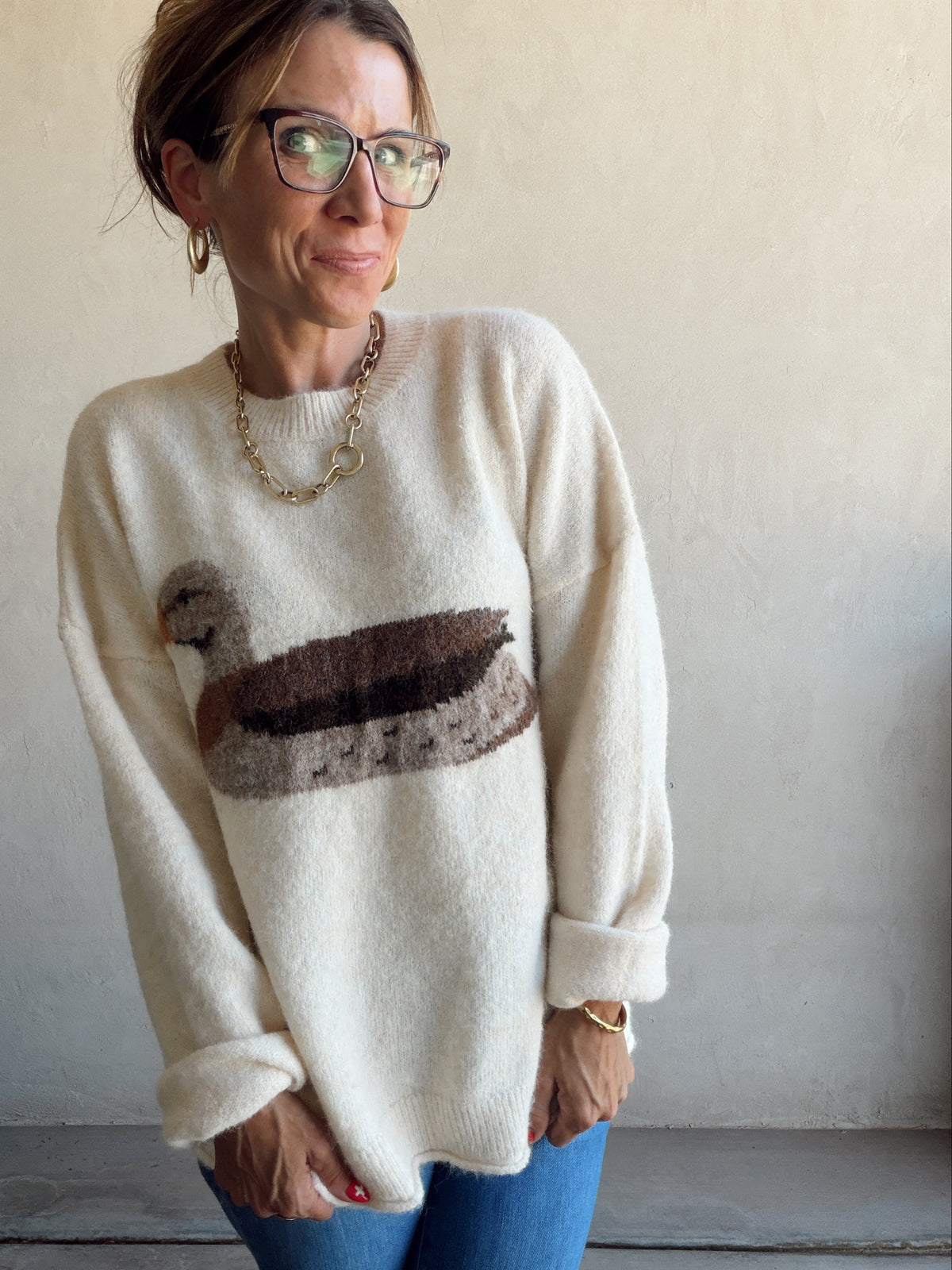 Mallory Mallard Duck Sweater in Cream