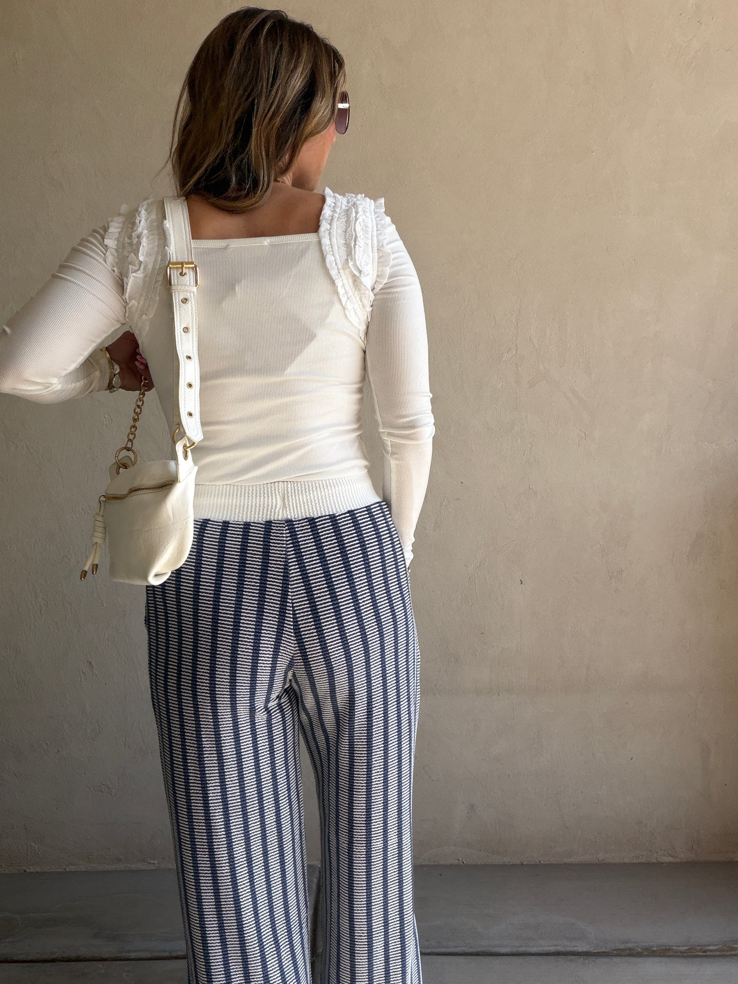 Andrea Ribbed Pants in Navy & Ivory