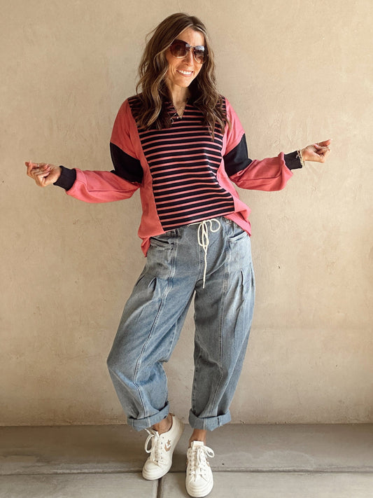 Alyssa Drawstring Barrel Jeans