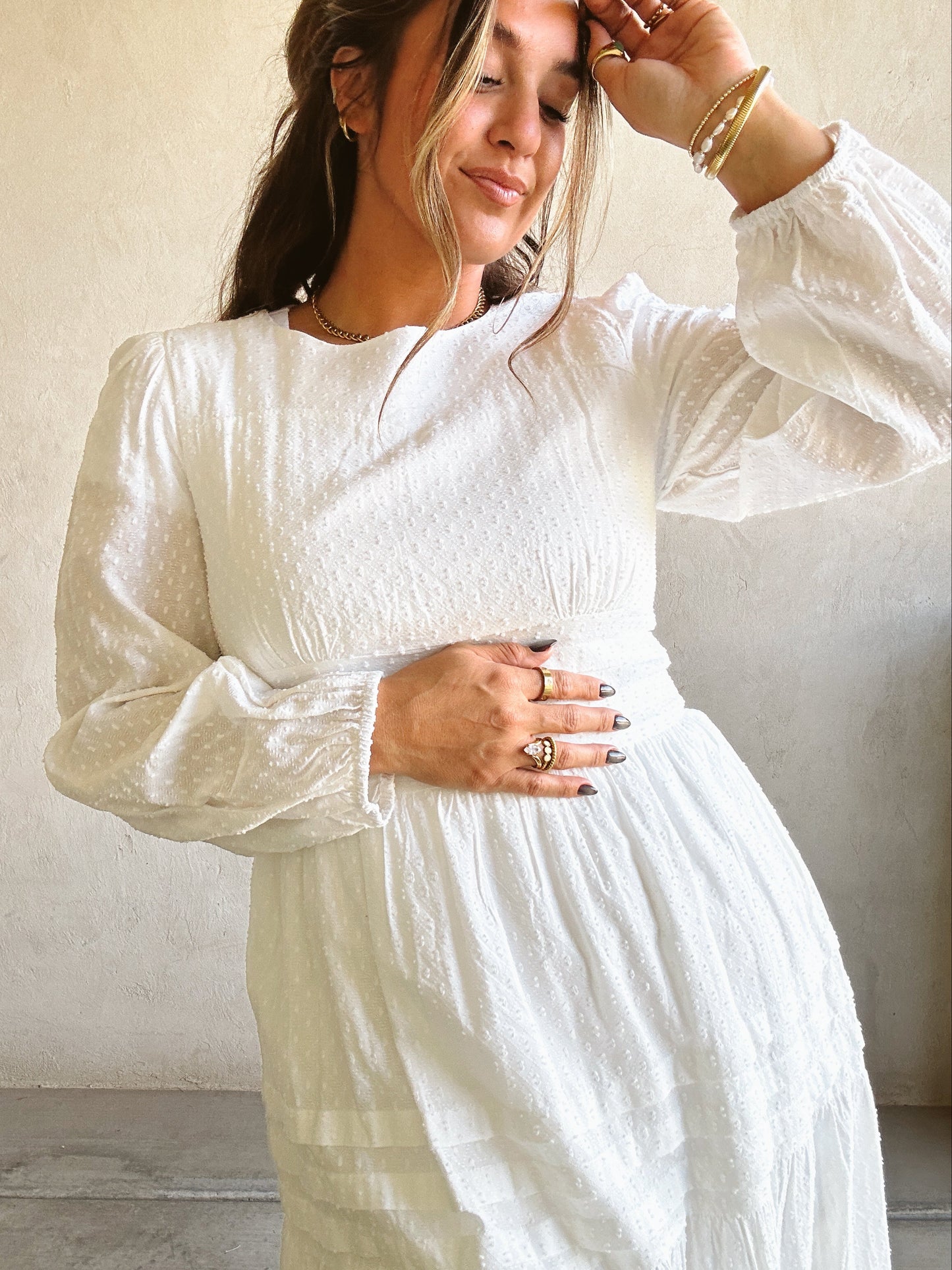 Margo Tiered Dress in White